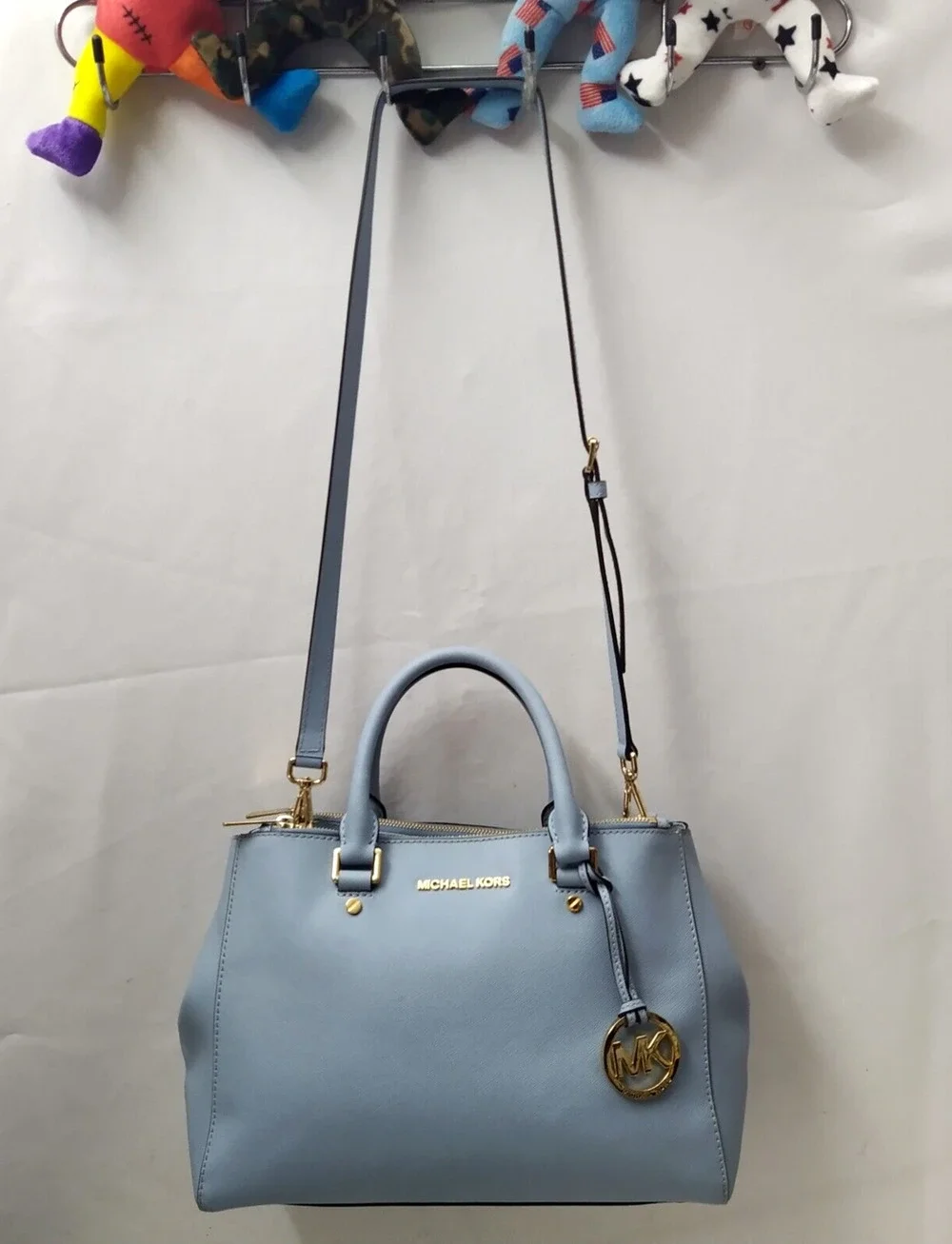 Michael Kors Blue Leather Carryall Double Handles Satchel Shoulder Bag